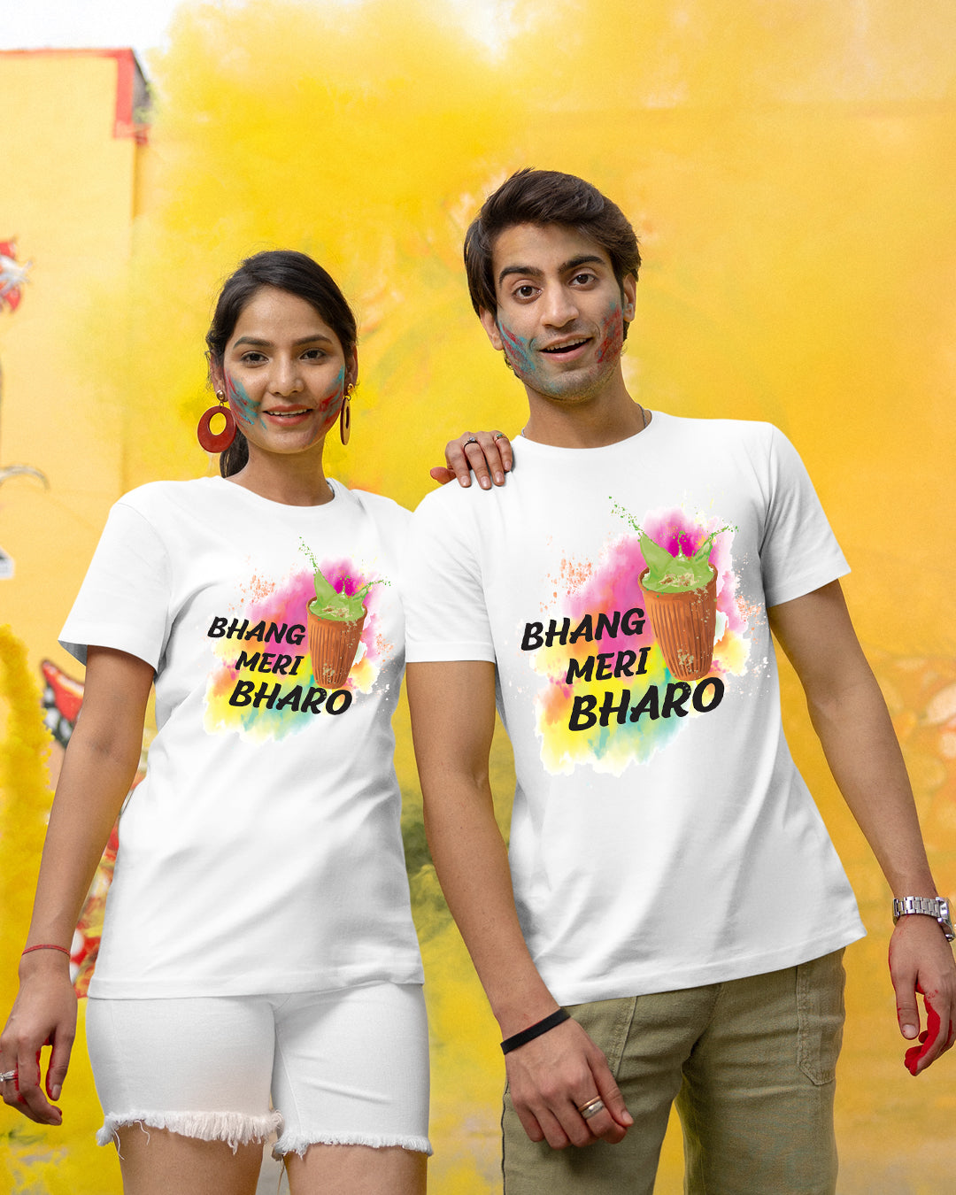 Couple Holi Tees - Bhang Meri Bharo