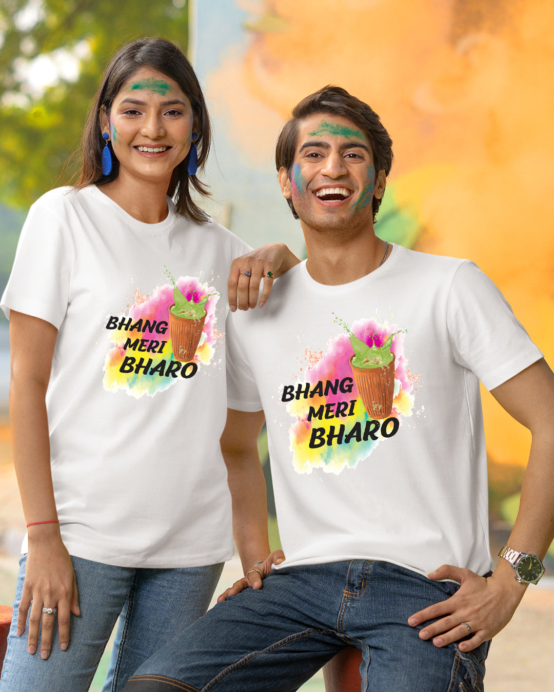 Couple Holi Tees - Bhang Meri Bharo