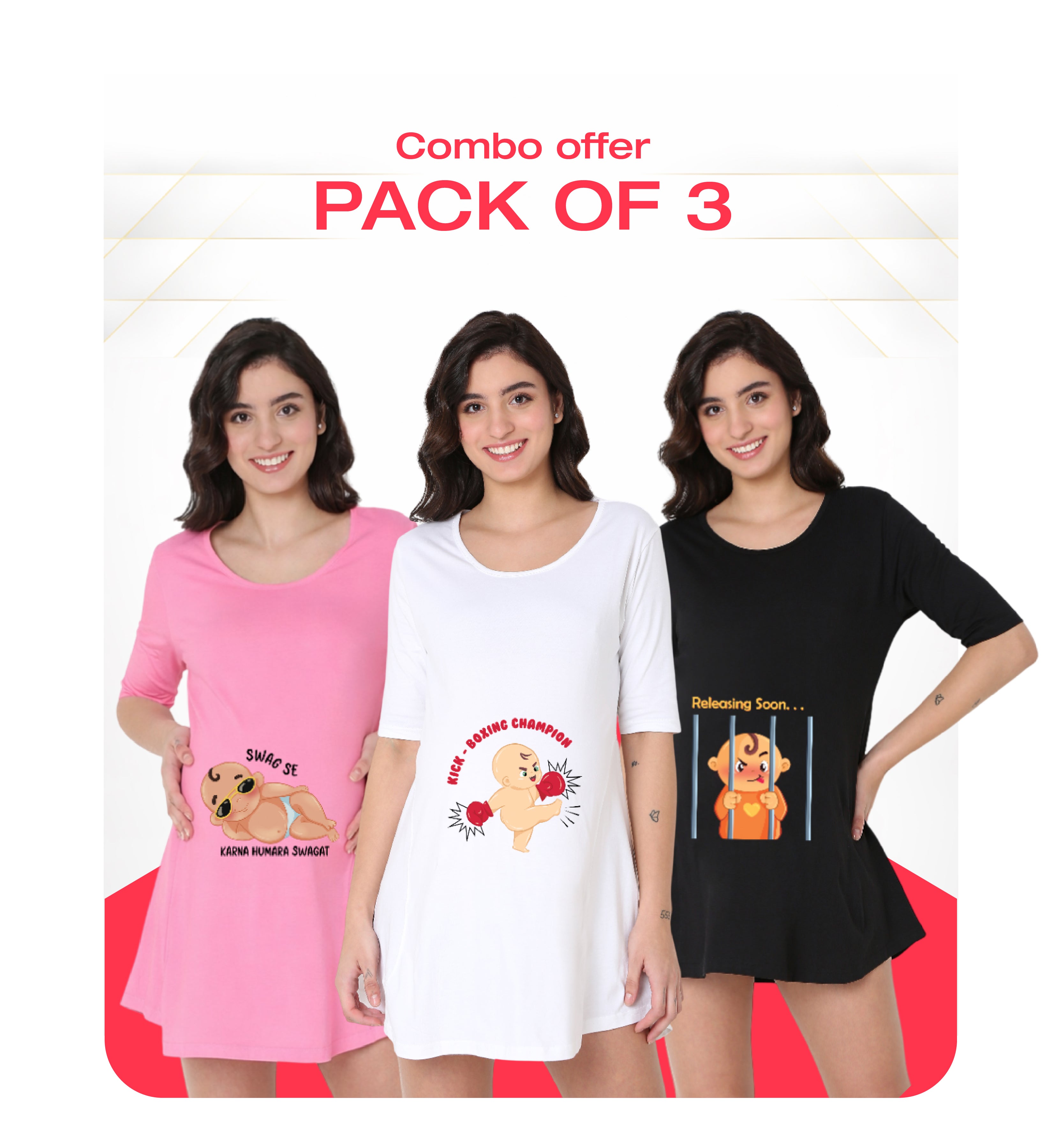 Maternity Combo - Pack of 3 tees (Swag se Swagat)