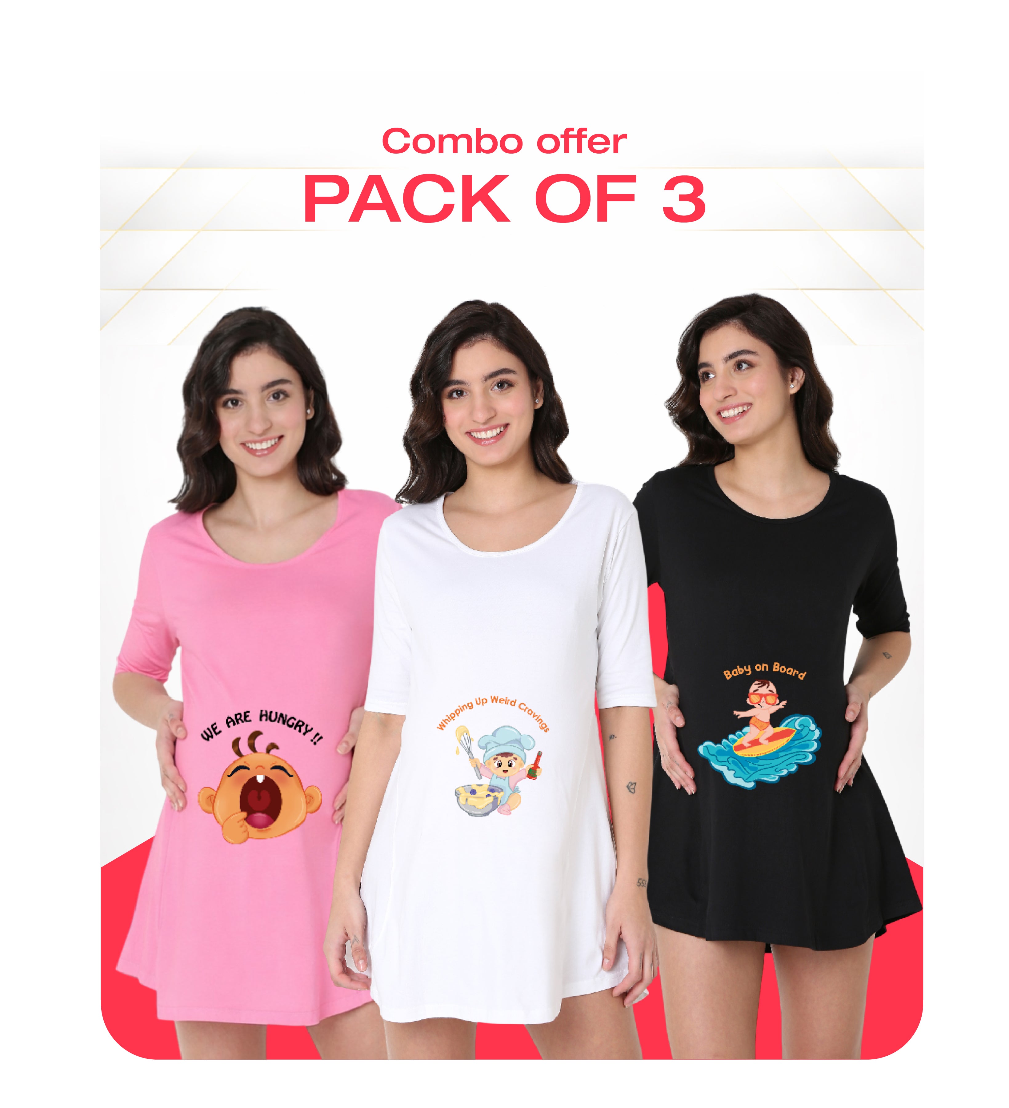 Maternity Combo - Pack of 3 tees (Hungry Kya)