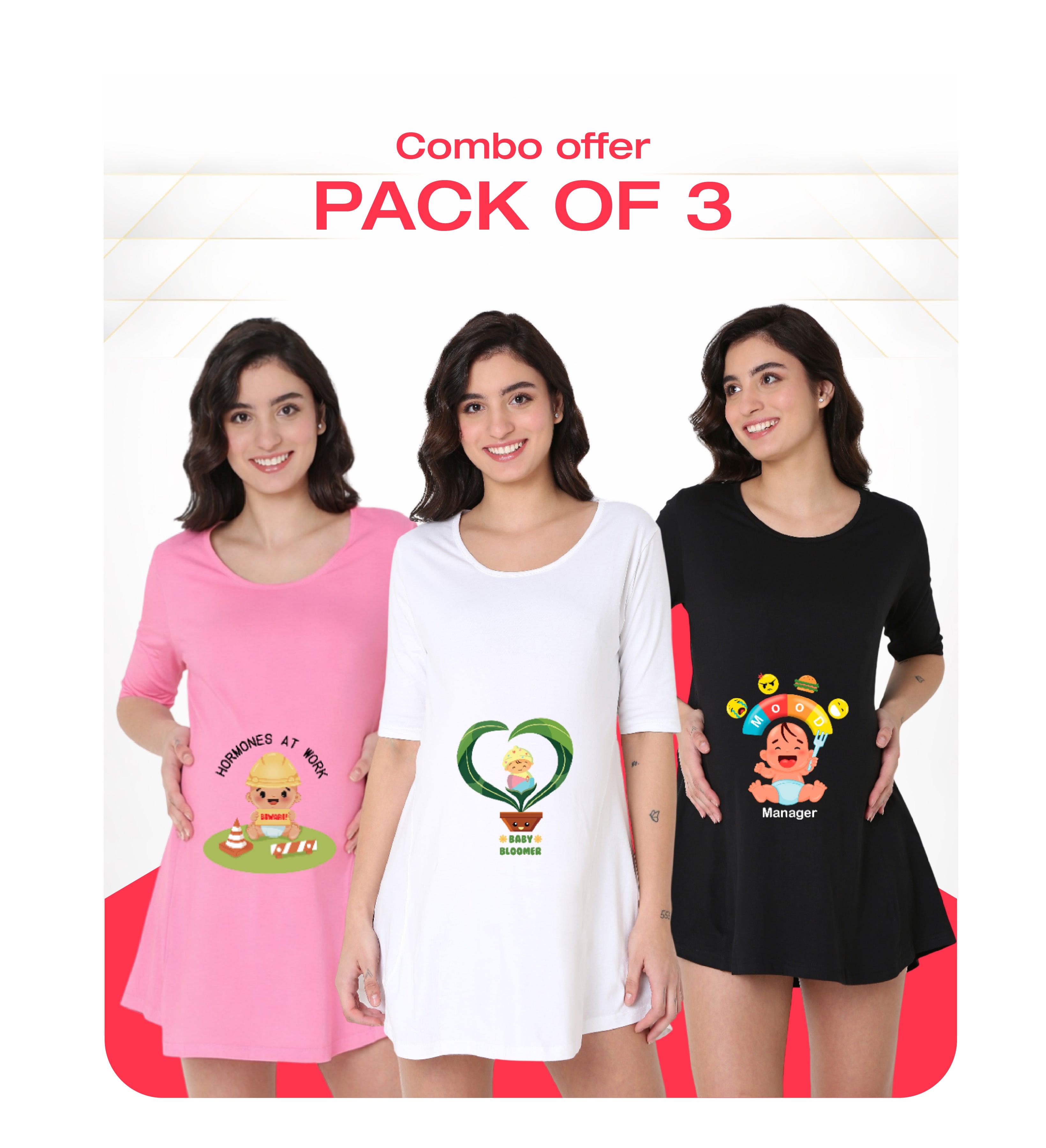 Maternity Combo - Pack of 3 tees (Hormones at Work)