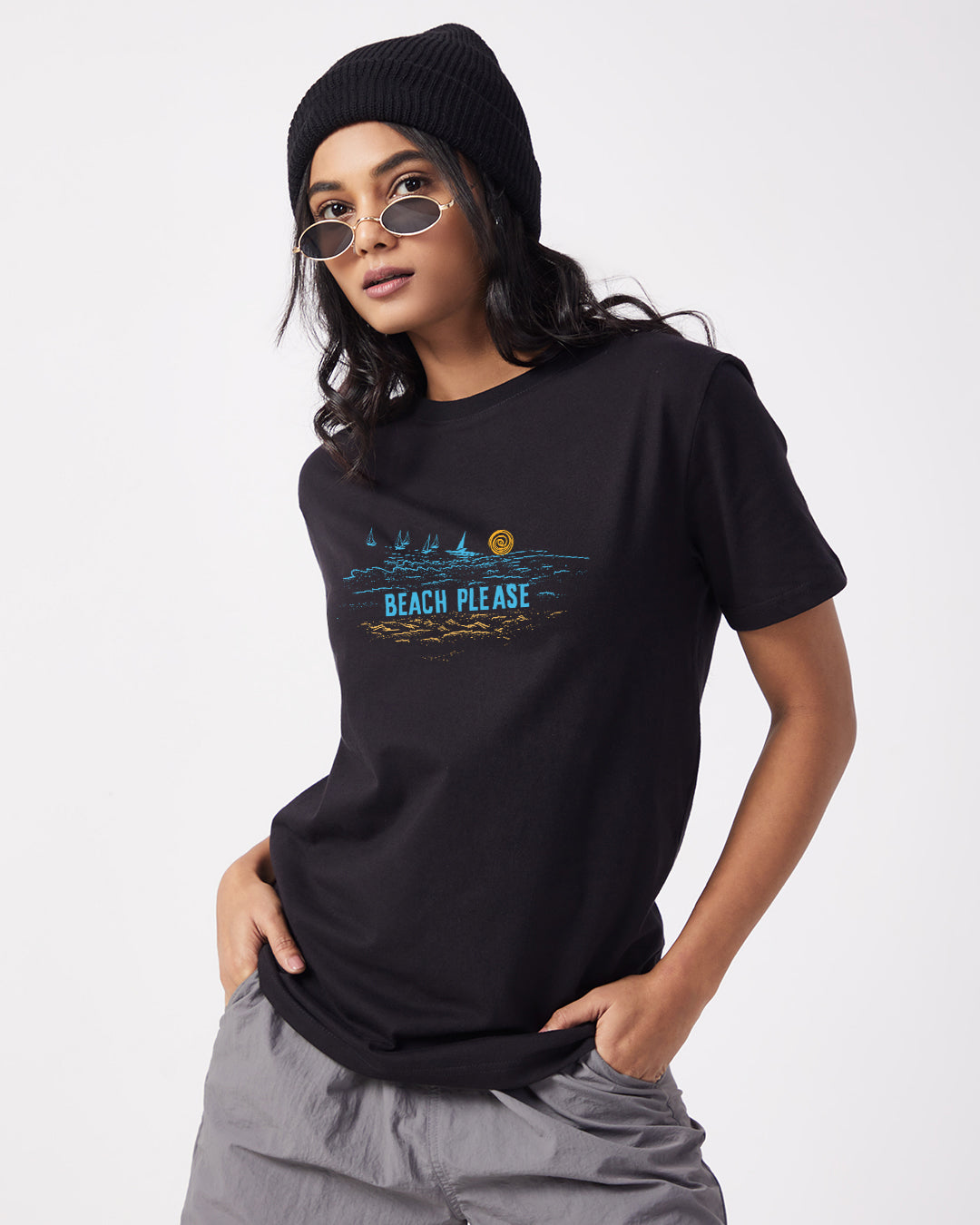 Beach Please -  Boyfriend Fit (Front and Black Print)